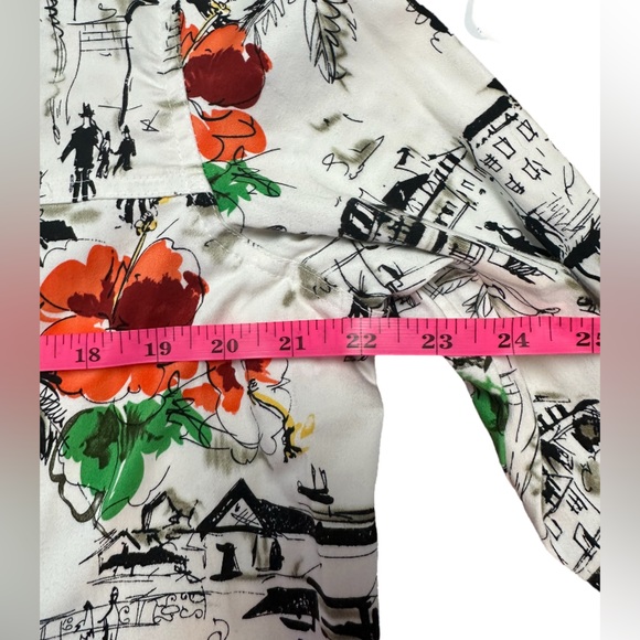 Susan Graver White Shirt Jacket w/Black Sketch Art, Rhinestone Buttons. Size Lrg - Picture 5 of 6